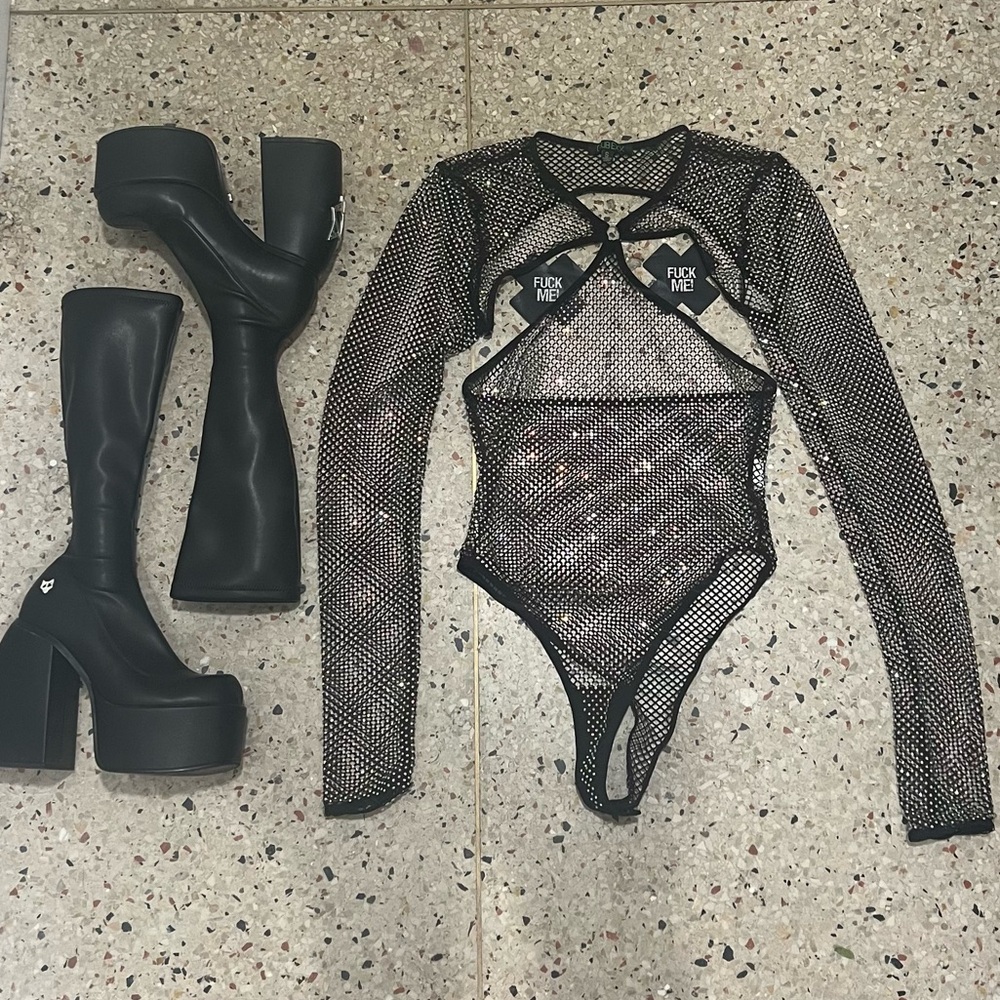 Club Exx Black Starry Fishnet Cutout Bodysuit